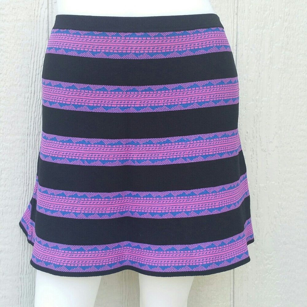 Mi a mi Pink Black Fit & Flare Midi Skirt Small